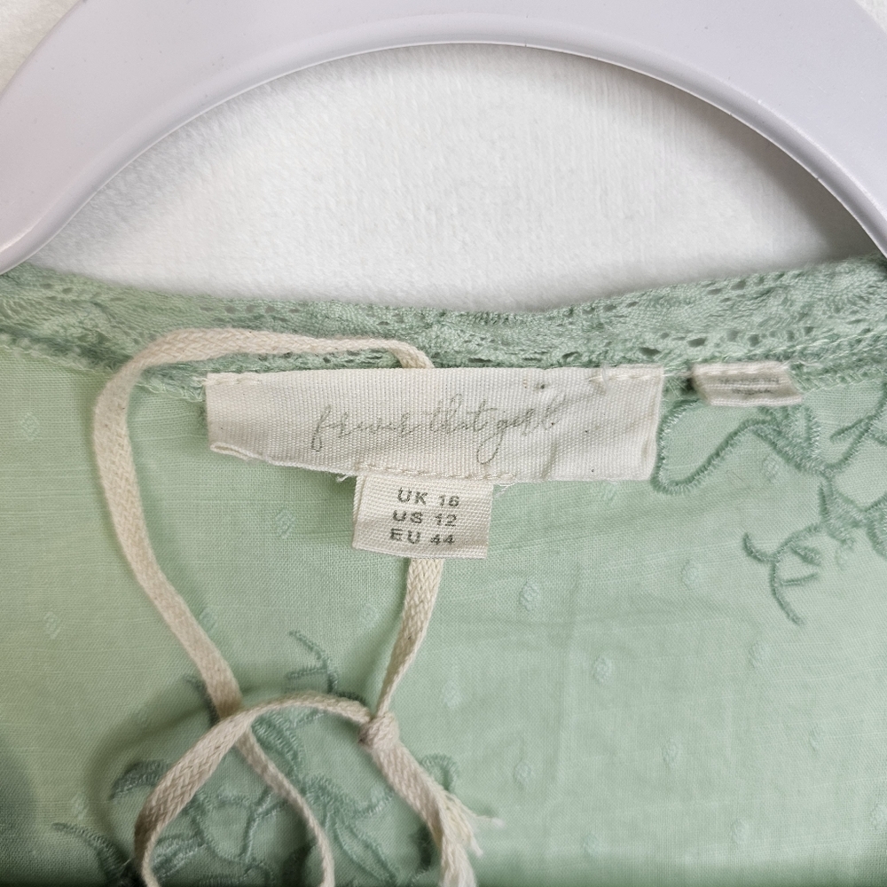 Anthropologie Delicate Green Embroidered Blouse - Picture 2 of 6